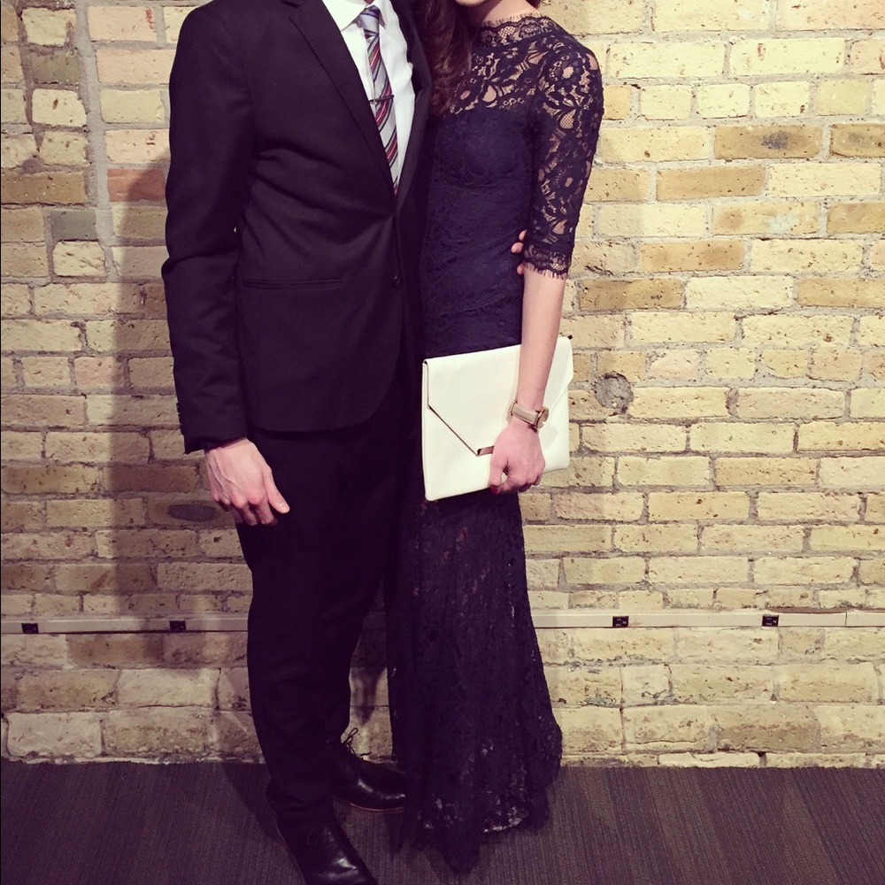 Lulus floor length navy lace dress